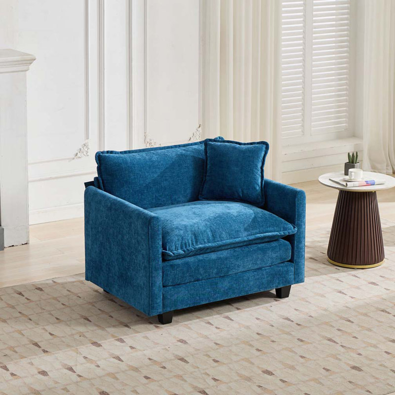 Chenille Fabric Upholstered  Armchair, Blue