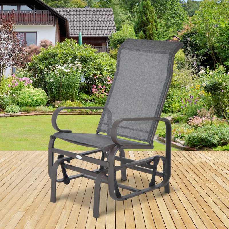 Outsunny Outdoor Gliding Rocking Chair with Metal Frame, Grey