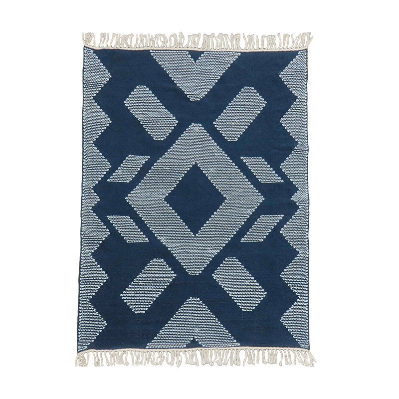 Tapis extérieur tissé à la main, bleu indigo, Rectangle 4 pi x 6 pi