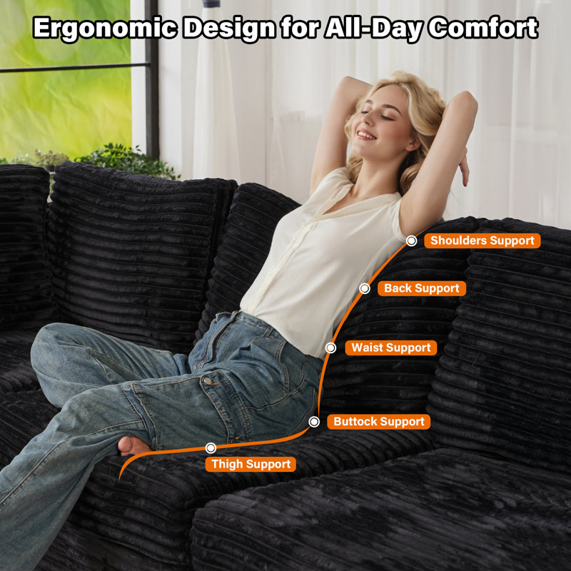Modular U-shaped Sectional Plush Corduroy Sofa With Movable Ottoman