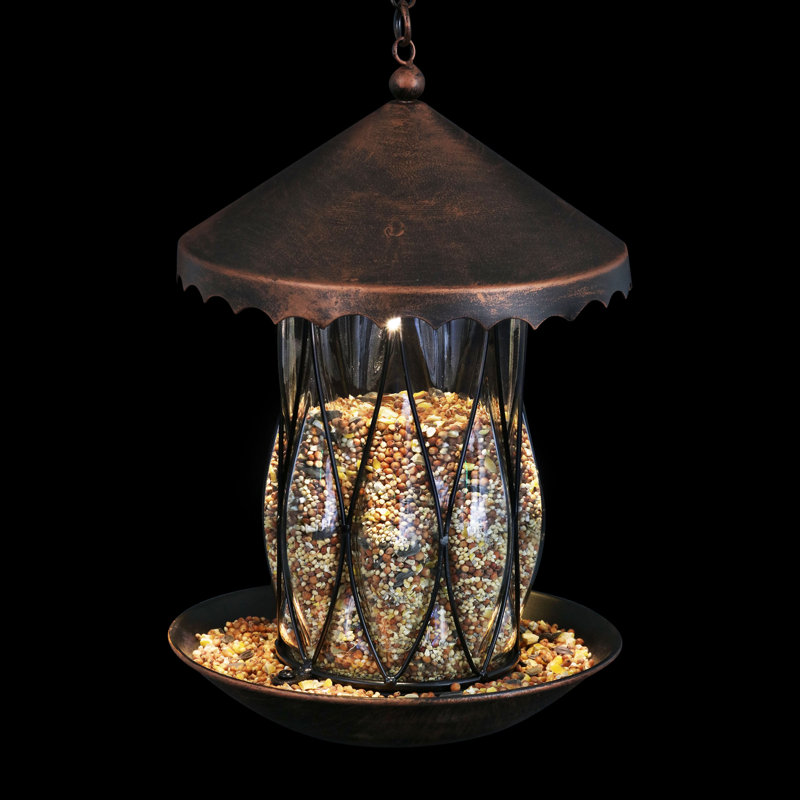 Solar Bronze Hanging Bird Feeder with Diamond Glass Pattern