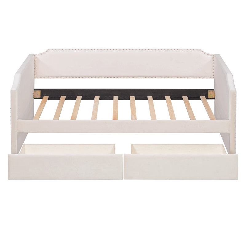 Lit de jour moderne rembourré avec tiroirs, Beige