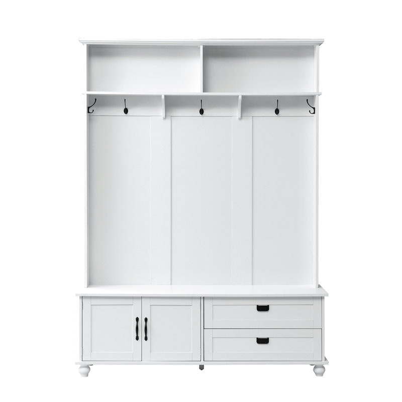 Lavance Hall Tree with Bench and Shoe Storage, 2 Large Drawers, White