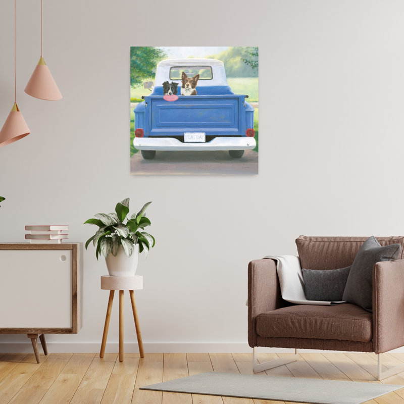 Art contemporain avec des bergers australiens, H 24 po x l 24 po