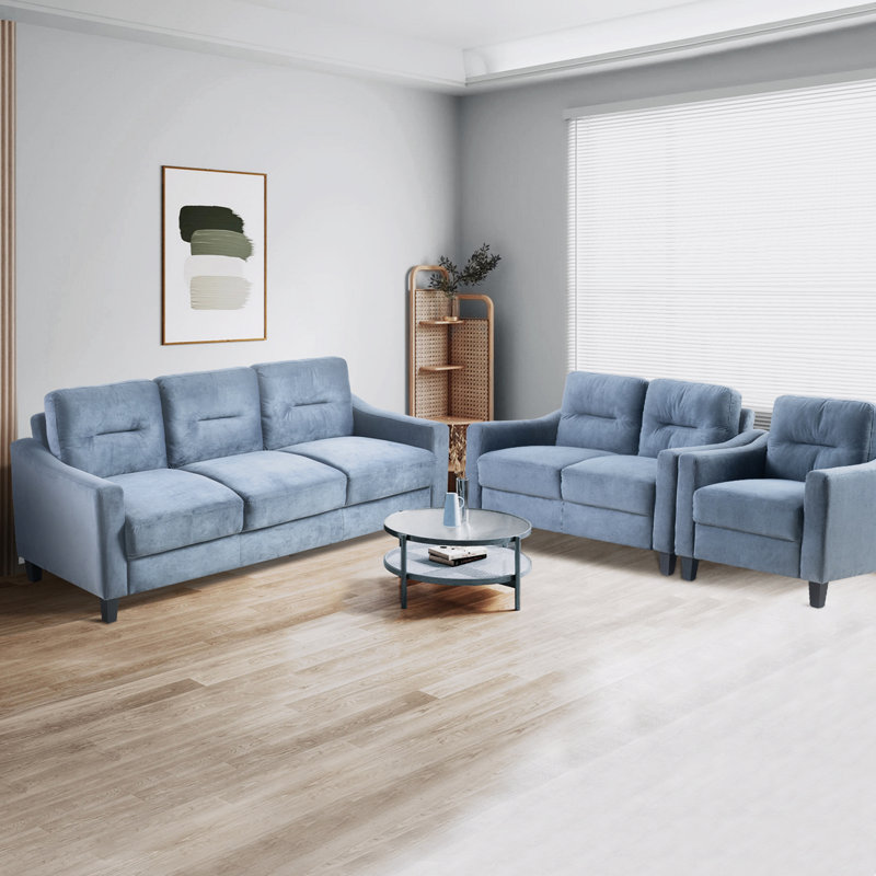 Coddie 3 - Piece Velvet Living Room Set, Gray Blue