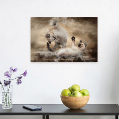 Playful Siamese Kittens Playful Vintage Cat Wall Art Print 1 Piece Wrapped Canvas Wall Art