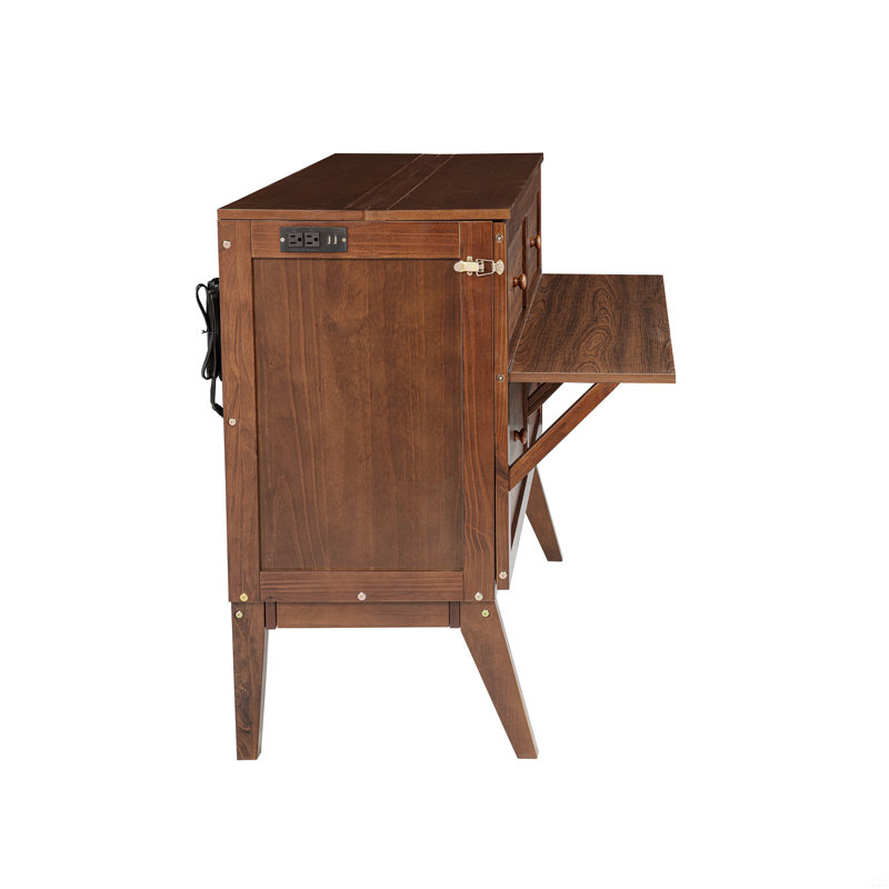 Lit escamotable double avec port USB et tablettes amovibles de chaque côté, lit escamotable en pin massif