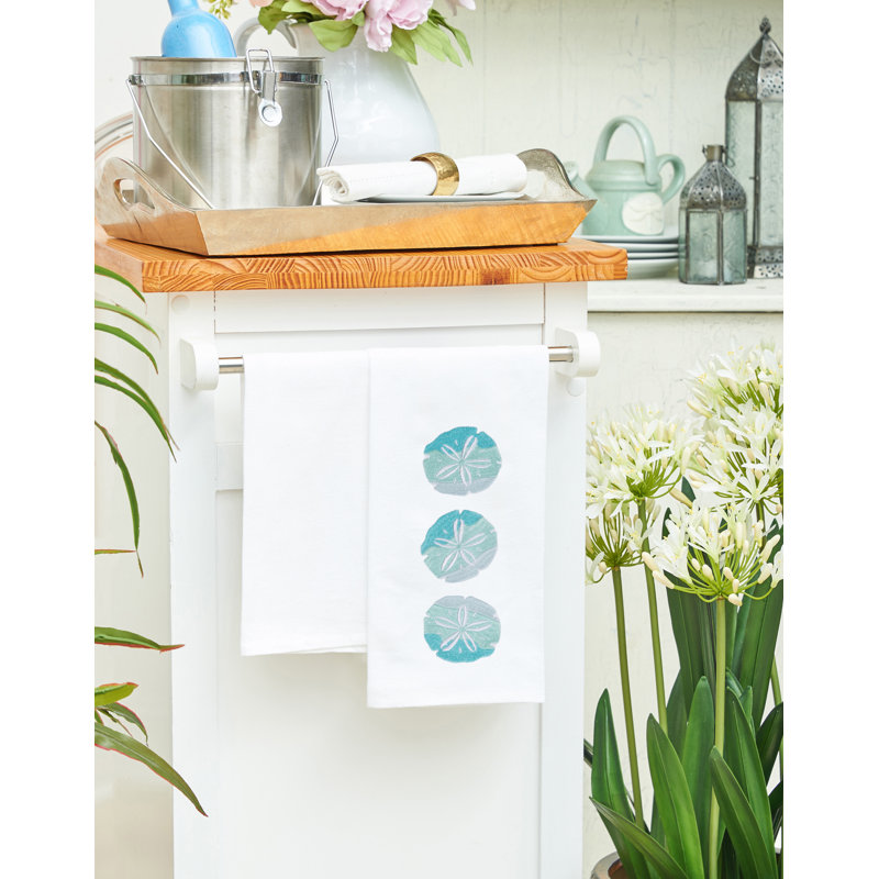 Sand Dollar Trio Embroidered Cotton Flour Sack Kitchen Towel