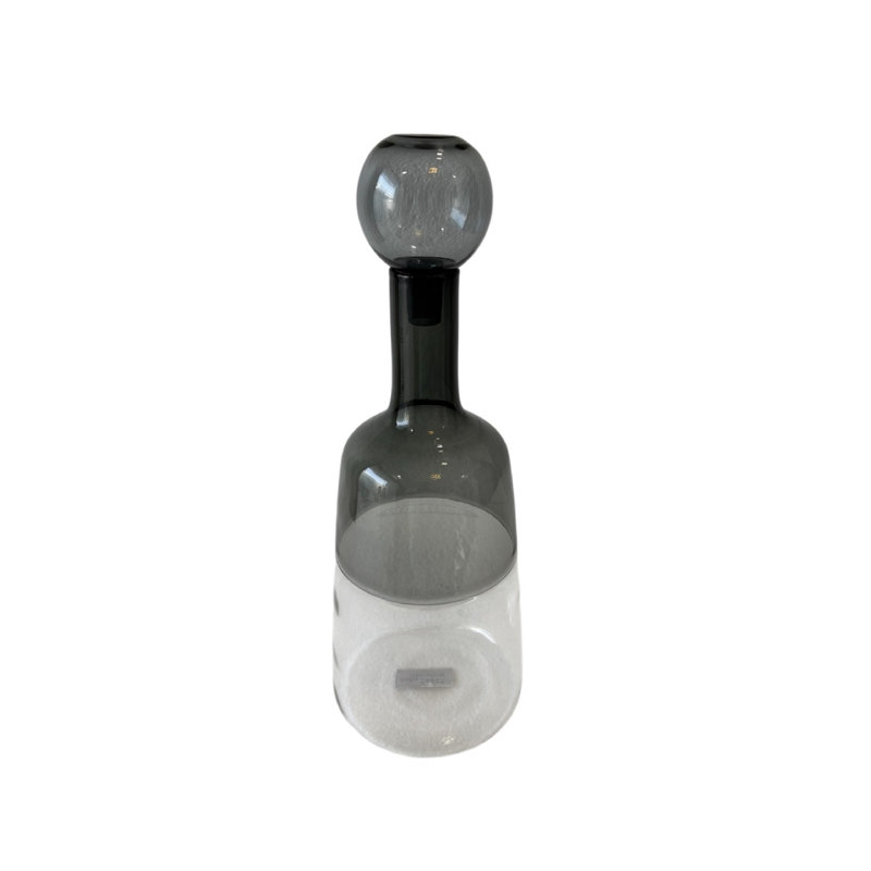 Decorative Glass Bottle Vase Dia 5.5" Clear & Gray