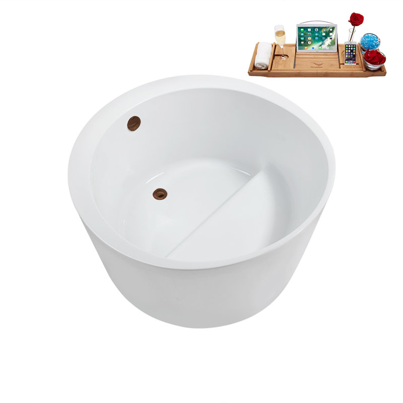43.3'' x 43.3'' Freestanding Soaking Acrylic Bathtub, Matte Oil Rubbed Bronze