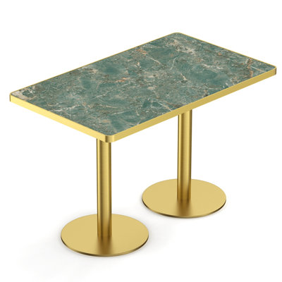 Table de salle à manger avec plateau en pierre frittée et base en acier inoxydable