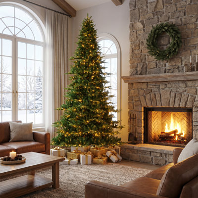 15Ft Pre-Lit Full Fir Artificial Christmas Tree, Warm White & Multi-Color Chasing Twinkling Lights With Remote