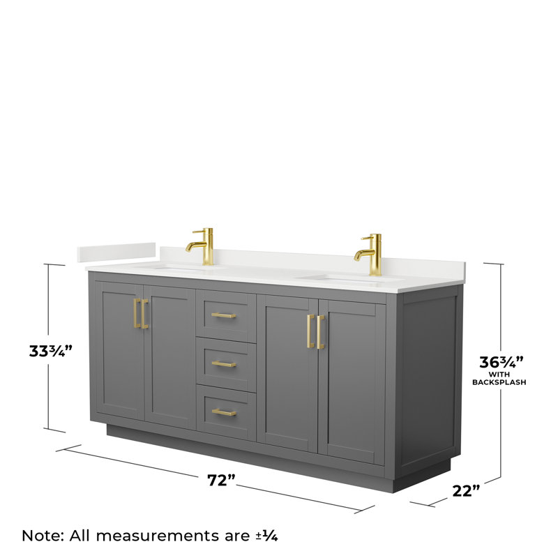 Miranda 72" Freestanding Double Bathroom Vanity with Quartz Top, White Quartz, Dark Gray, Brushed Gold