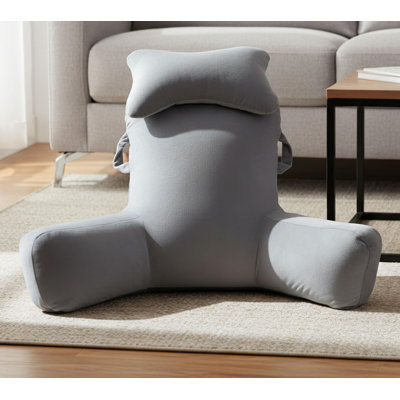 Adult Dark Gray Reading Pillow With Armrests, Micro-Pile Fabric, Removable Neck Pillow, Bed Backrest, And Strong Support For Both Sitting And Reclining Positions.