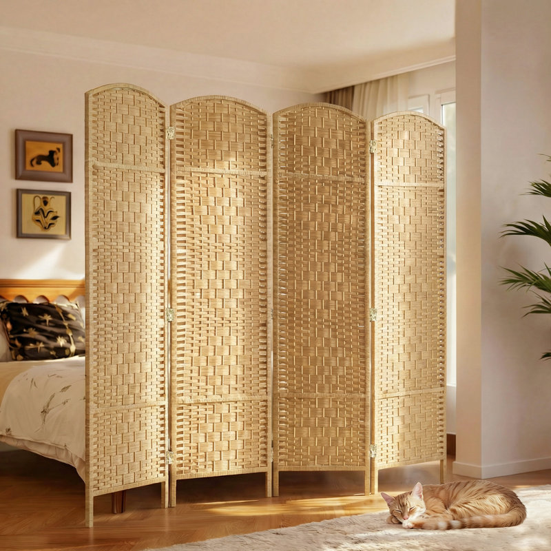 Cloison pliante en bois massif Sharod, Beige, H 70,9 po x l 70,9 po