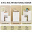 Meuble-lavabo 3 en 1 avec miroir ouvert, ensemble de coiffeuse avec bureau en verre visible, coiffeuse compacte avec 3 tiroirs et tabouret, coiffeuse pour chambre à coucher