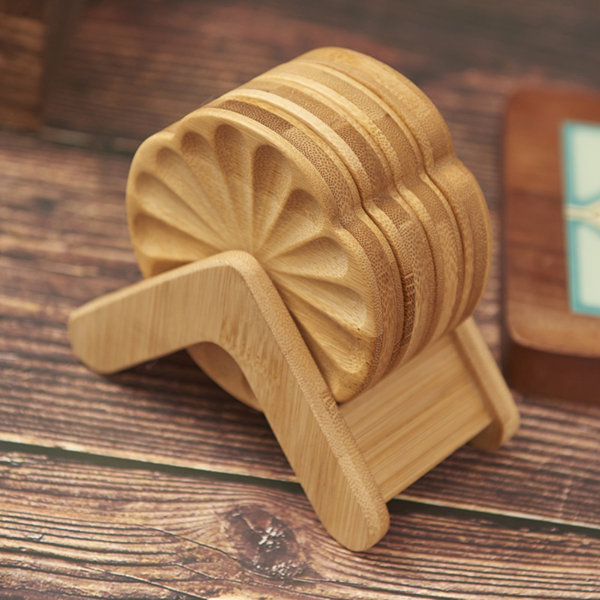 WOODEN COASTER SET WITH STAND