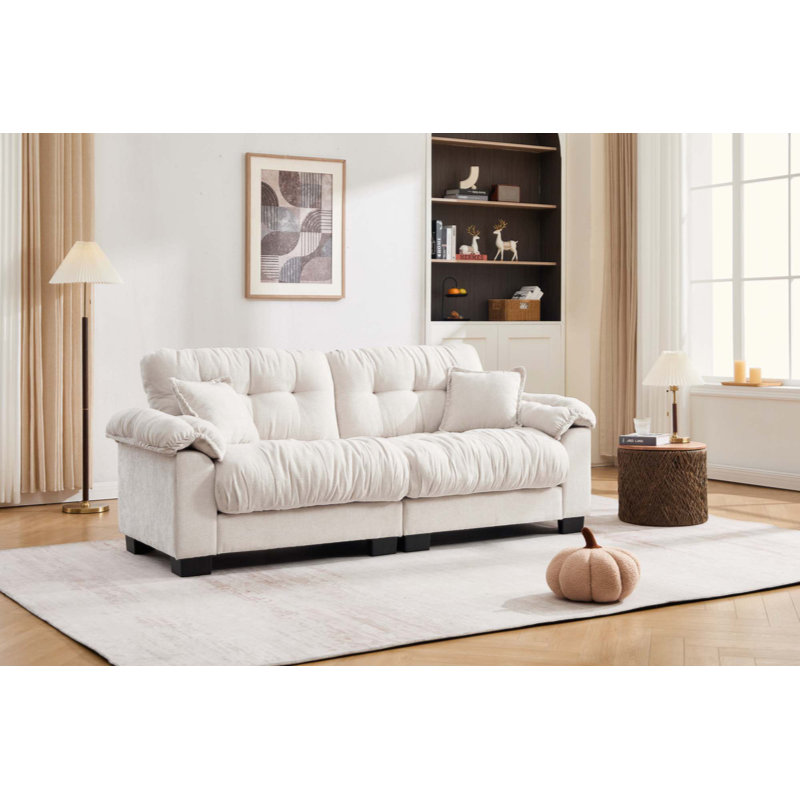 Canapé 3 places en chenille plissée, alliant design moderne et confort pour des espaces de vie élégants., Beige