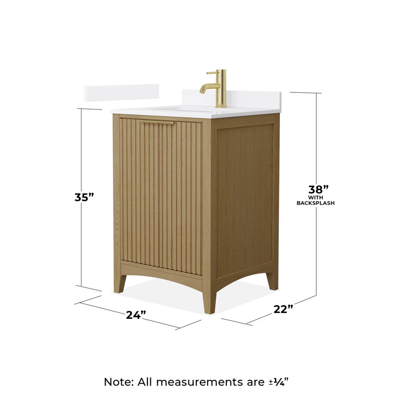 Palmilla 24" Freestanding Single Bathroom Vanity with Quartz Top, Beige, Brushed Gold, White Quartz
