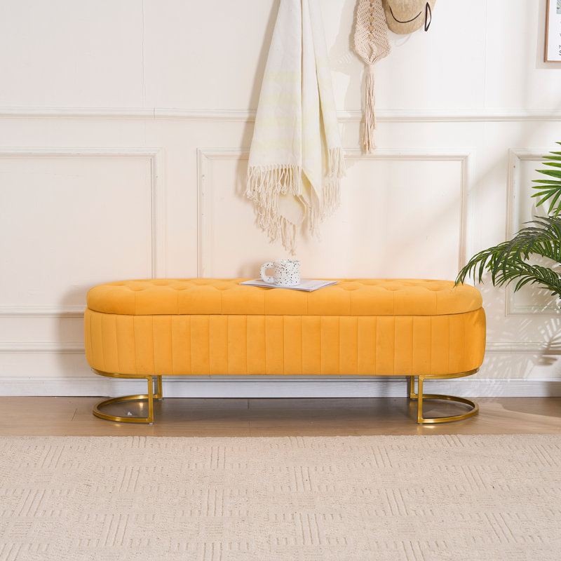 Shaneta 55" Velvet Storage Bench with Gold Legs, Mustard