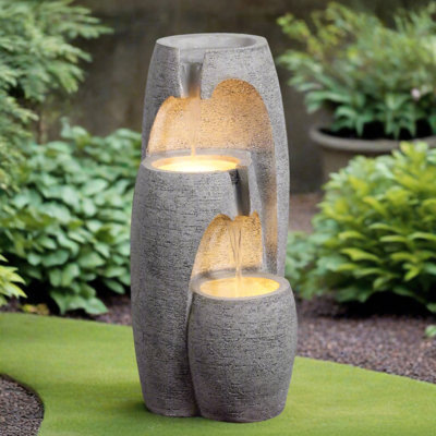 3-Tier Cascading Urn Outdoor Water Fountain with LED Lighting, Adjustable Flow, and Weather-Resistant Design