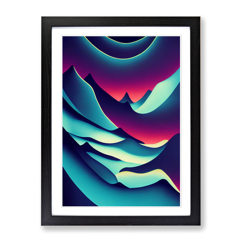 Glacier Neon - Picture Frame Print, 46cm H x 34cm W x 2cm D, Walnut