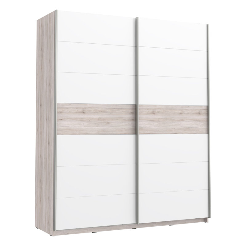 Mickie 2 Door Manufactured Wood Wardrobe, 210cm H x 170cm W x 61cm D, White/Beige