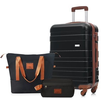 3-Piece Luggage Set  - 24in Checked Suitcase with TSA Lock Travel Duffel Bag Wet-Dry Toiletry Bag,black