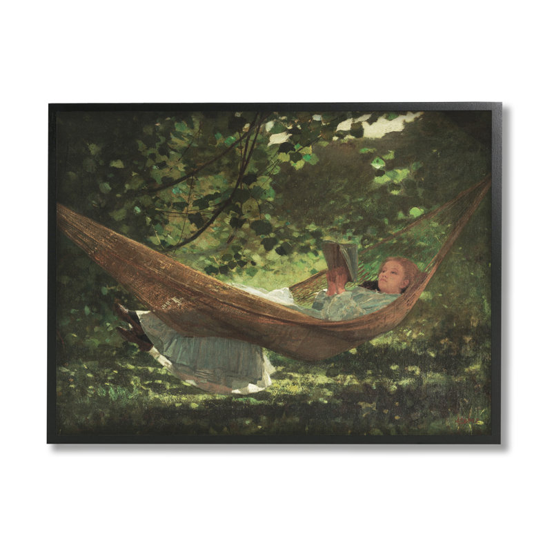 Fille, lecture, hamac, Giclée encadrée noir minuit, H 11 po x l 14 po x P 1,5 po