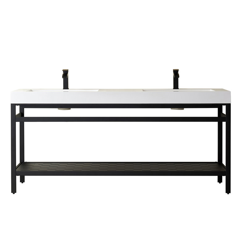 Ensemble de meuble-lavabo double 72 po Idella, Blanc, Blanc, Noir mat