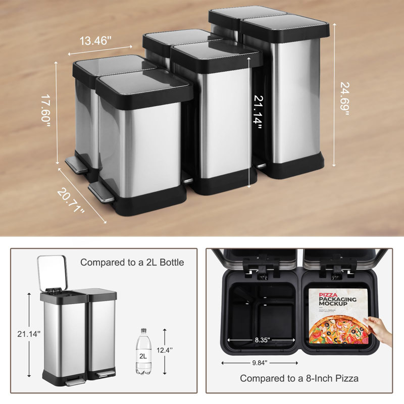 Poubelle à couvercle en acier 10 gallons, H 21,14 po x l 20,71 po x P 13,46 po