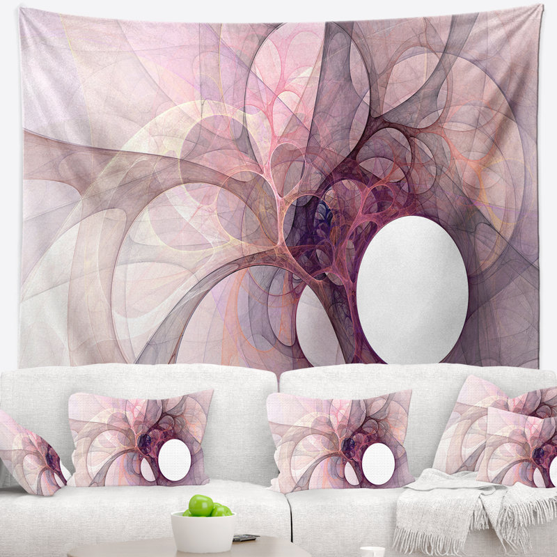 Tapisserie abstraite mauve clair avec ailes d'ange fractal, H 78 po x l 92 po