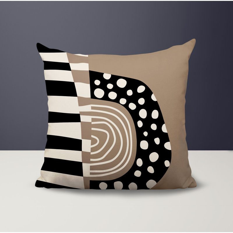 Oreiller carré réversible intérieur / extérieur Ritter Abstract, H 15 po x l 15 po, Beige / noir / blanc cassé abstrait