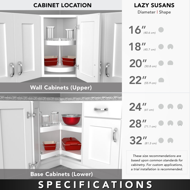 Rev-A-Shelf Polymer Full Circle 1-Shelf Lazy Susan with Bottom Mount Rotating Post for Corner Cabinets, 18" W, White
