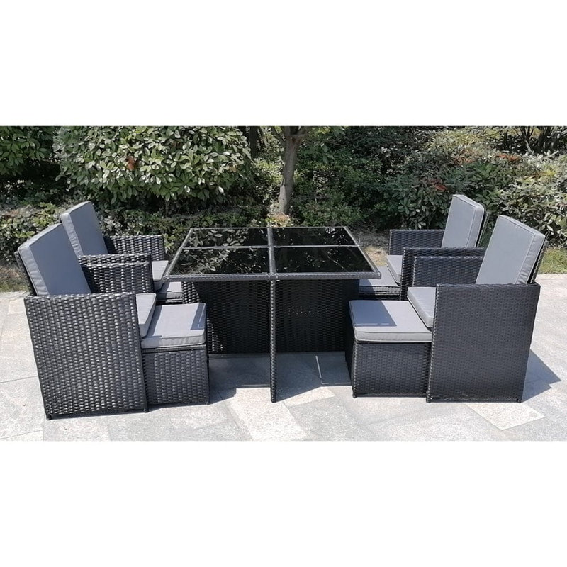 8 Seater Cube Armchair Sofa Set With Raincover, Black