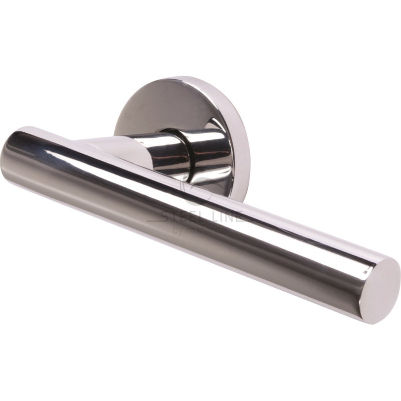 Heritage Brass Steel Line Door Handle Lever Latch on Round Rose Tubular Design, Polished Steel