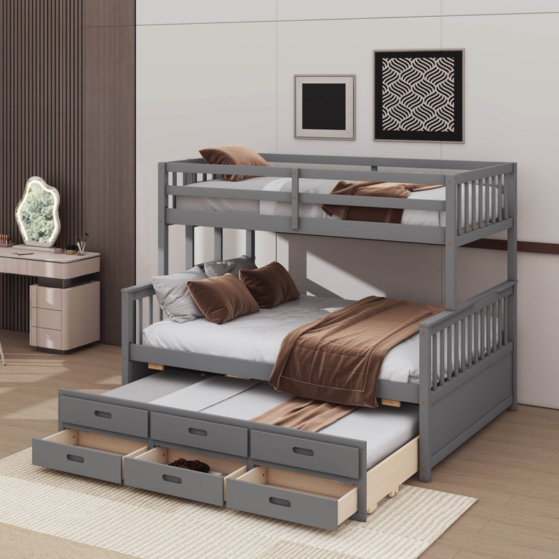 Cadre de lit simple superposé convertible simple / double avec échelle détachable Cadre de lit en bois divisé avec tiroirs et tiroirs