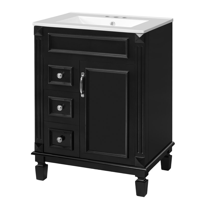 Meuble-lavabo 24 po avec lavabo en céramique, petite armoire de salle de bain, armoire moderne avec 2 tiroirs et tablette réglable