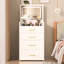 Coiffeuse 3 en 1 avec miroir ouvert, blanche, pour chambre à coucher, tiroirs et grand espace de rangement, banc moelleux compact dissimulé -