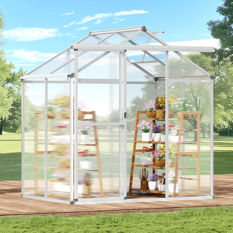 Serre de jardin en polycarbonate pour l'extérieur, H 75,96 po x l 72,72 po x P 49,56 po, Blanc