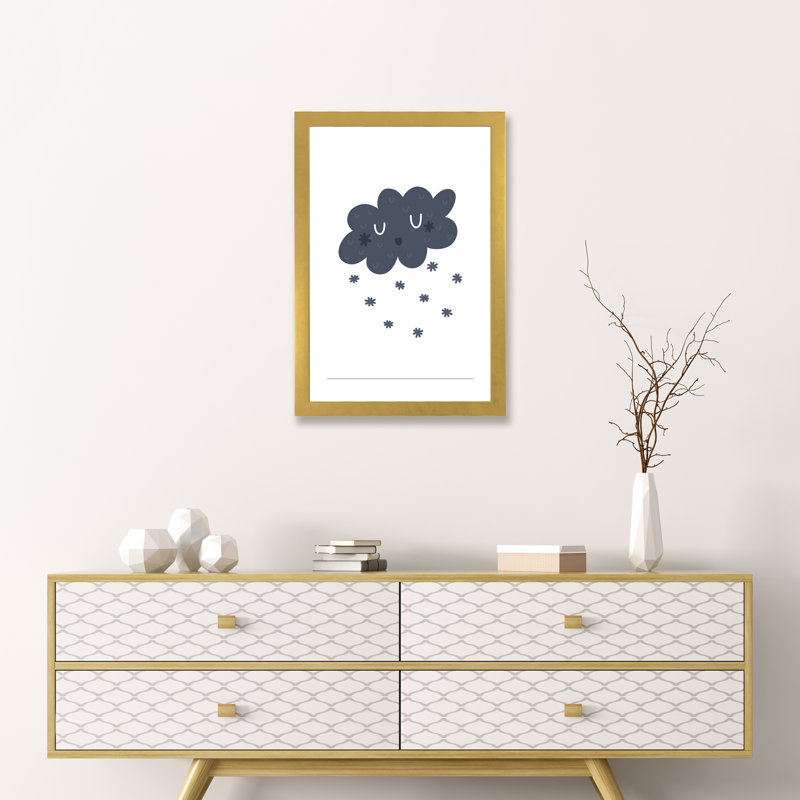 Bleu marine - impression, Blanc, Papier encadré doré, H 24 po x l 16 po x P 1 po