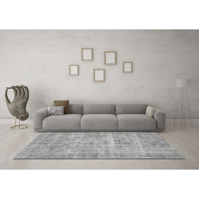 Tapis gris tissé à la machine Yasine, Rond 8 pi