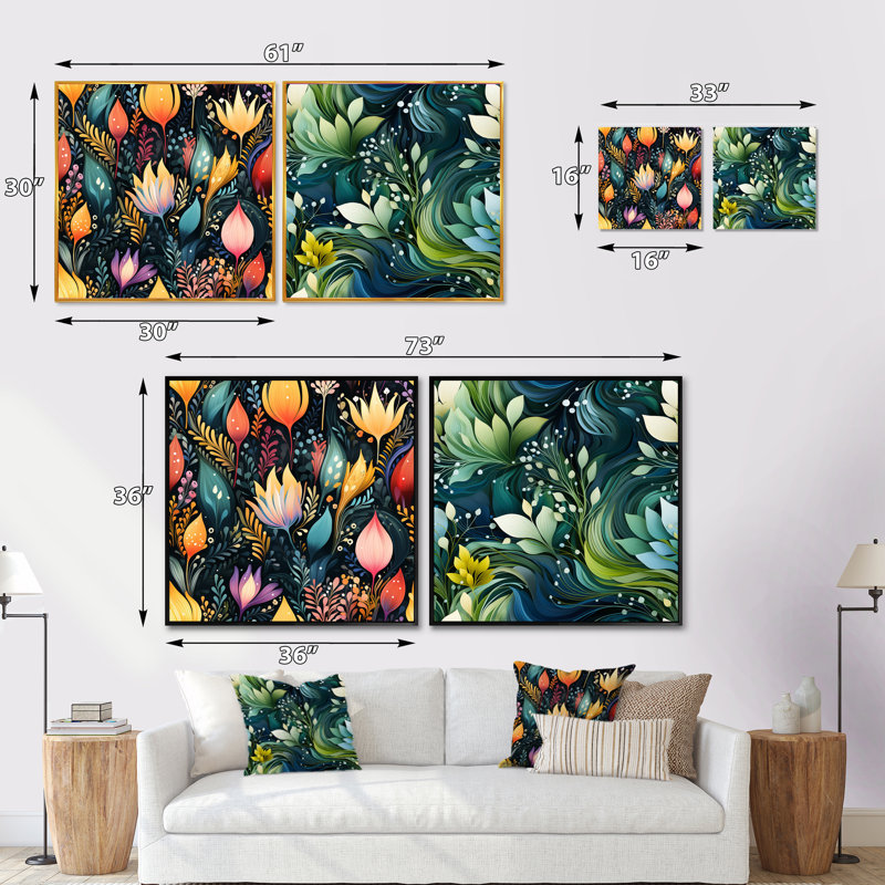 Hardcastle - Ensemble de 2 collages carrés botaniques abstraits, Cadre flottant brun, H 30 po x l 61 po