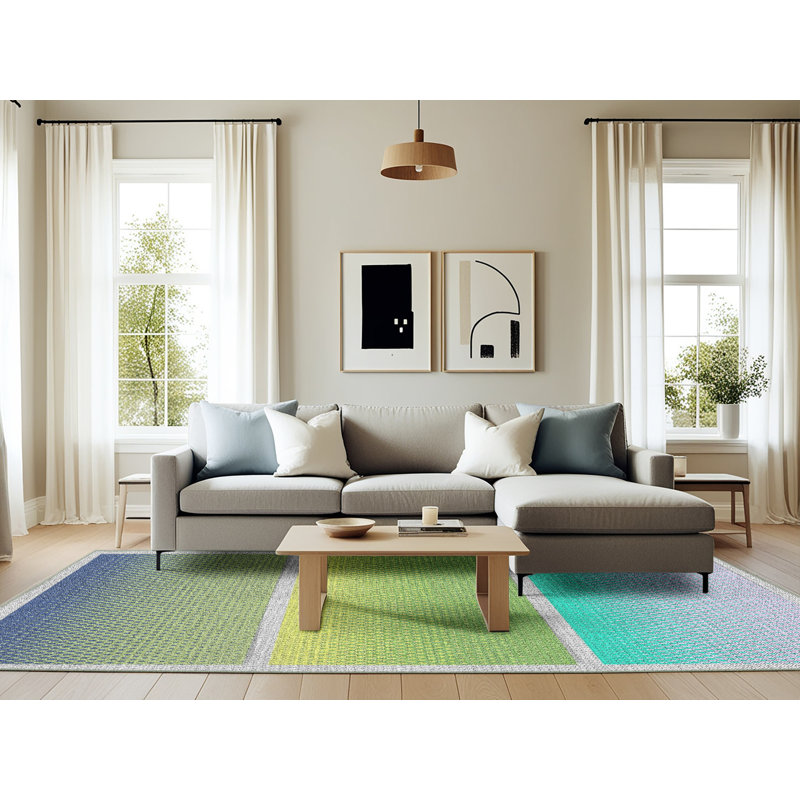 Tapis vert / jaune Power Loom, Rectangle 6 pi x 9 pi