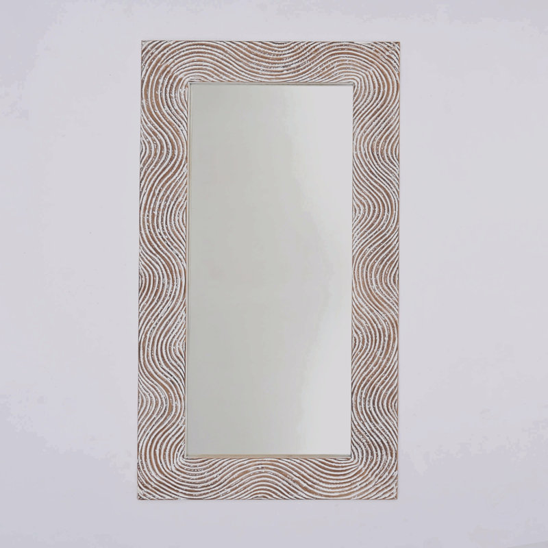 Rustic Solid Wood Handcarved Rectangle Mirror Accent