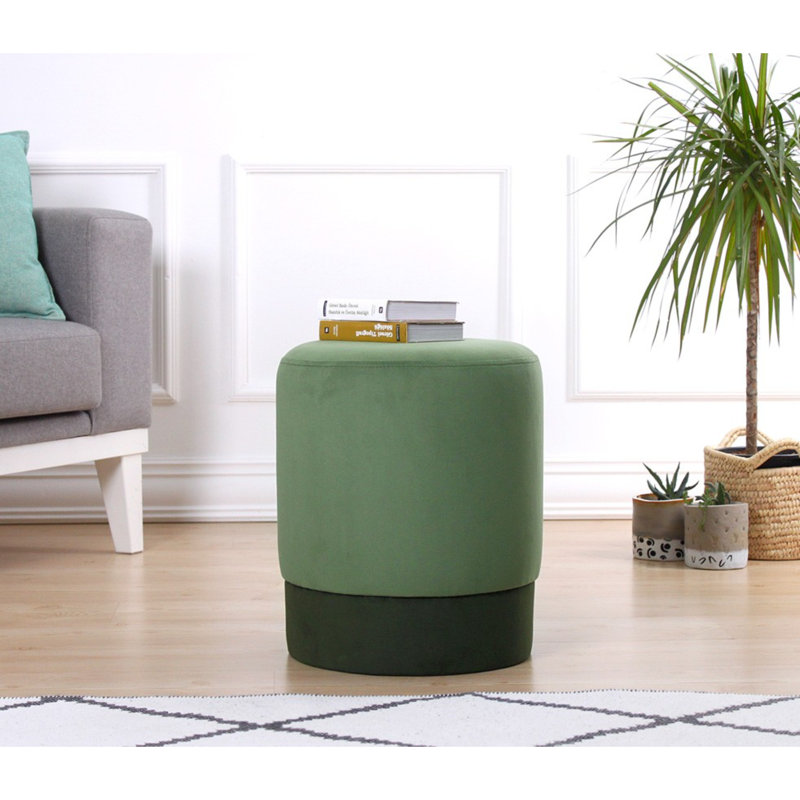 Upholstered Pouf, Green Cotton Blend