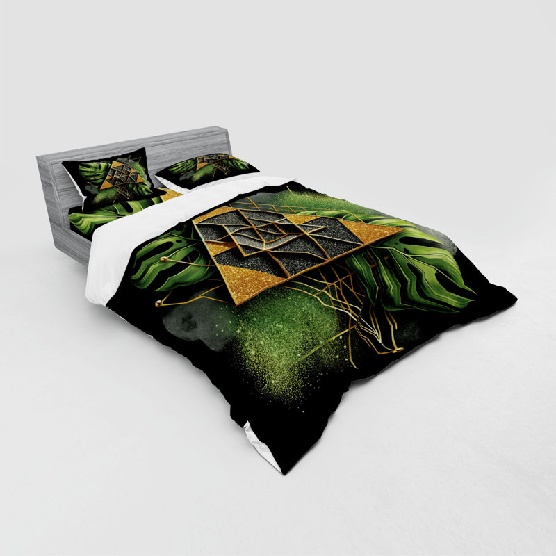Ensemble de literie Ambesonne Monstera et vert fougère brun pâle, Housse de couette grand + 3 pièces supplémentair