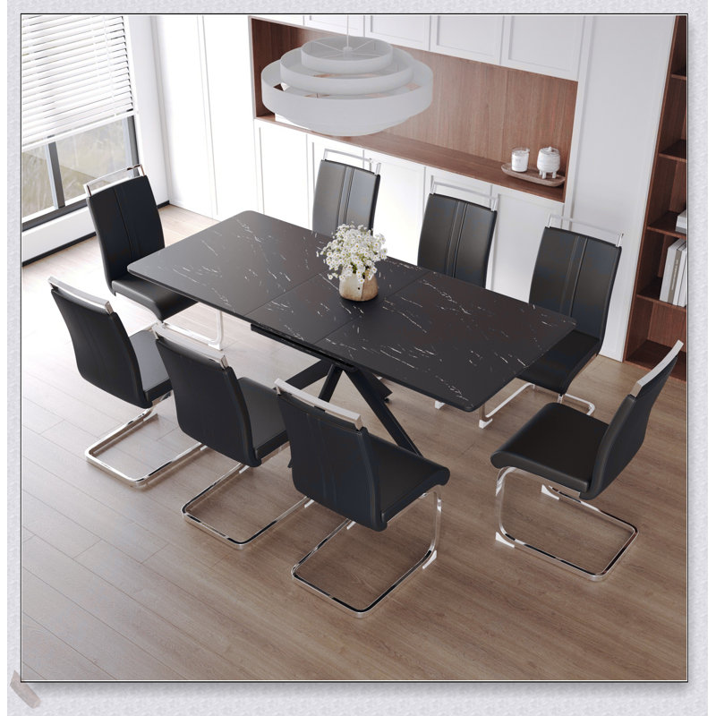 Ensemble de table de salle à manger extensible pour 6 à 8 personnes avec chaises en forme de C et grande table, pieds en métal pour plus de stabilité et de style