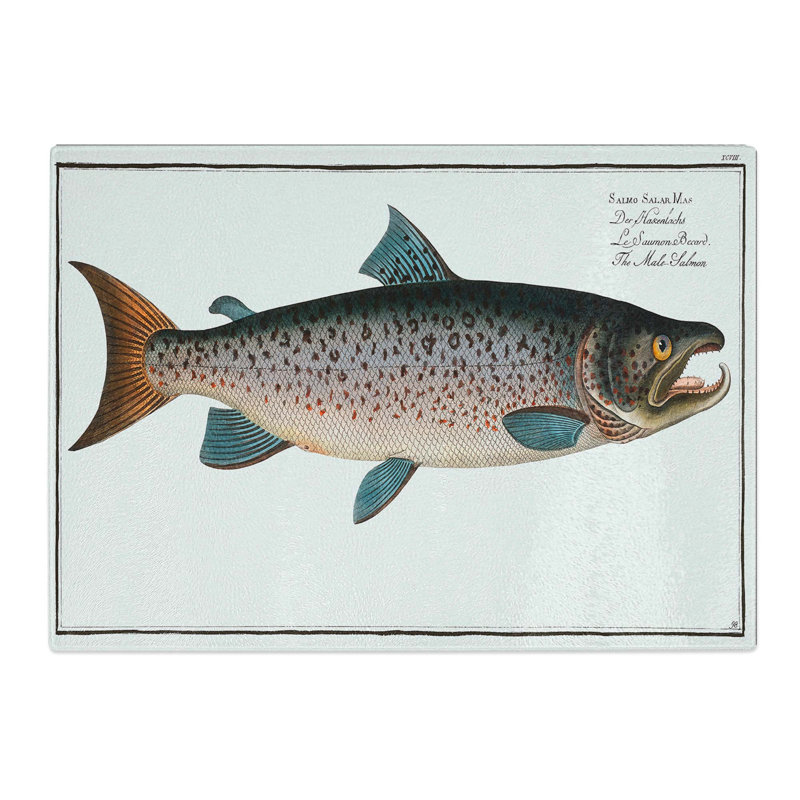 Tempered Glass Male Salmon Fish by M.E. Bloch Chopping Board, 39 cm x 28.5 cm