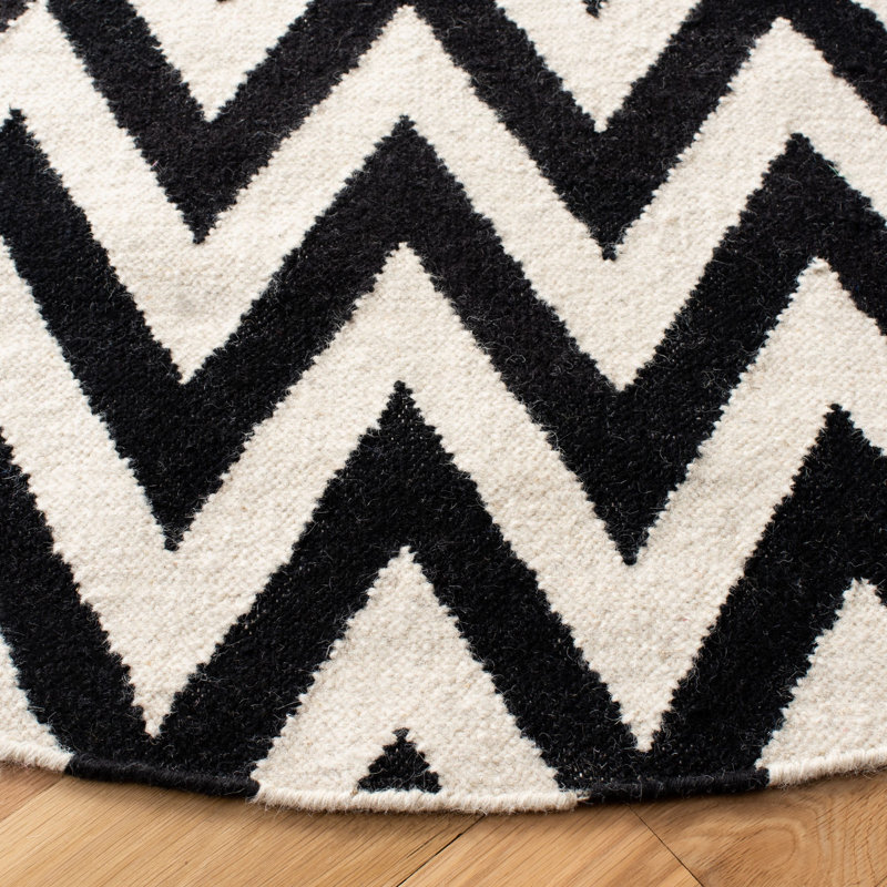 Tapis ivoire / noir en laine et coton tissé à la main Rodgers, Rectangle 6 pi x 9 pi